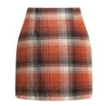 thumbnail image 1 of Plaid Patterned High Waist Mini Skirt for Women Classic Straight Fit Soft Fabric Above Knee Length Skirt Saffron L, 1 of 5