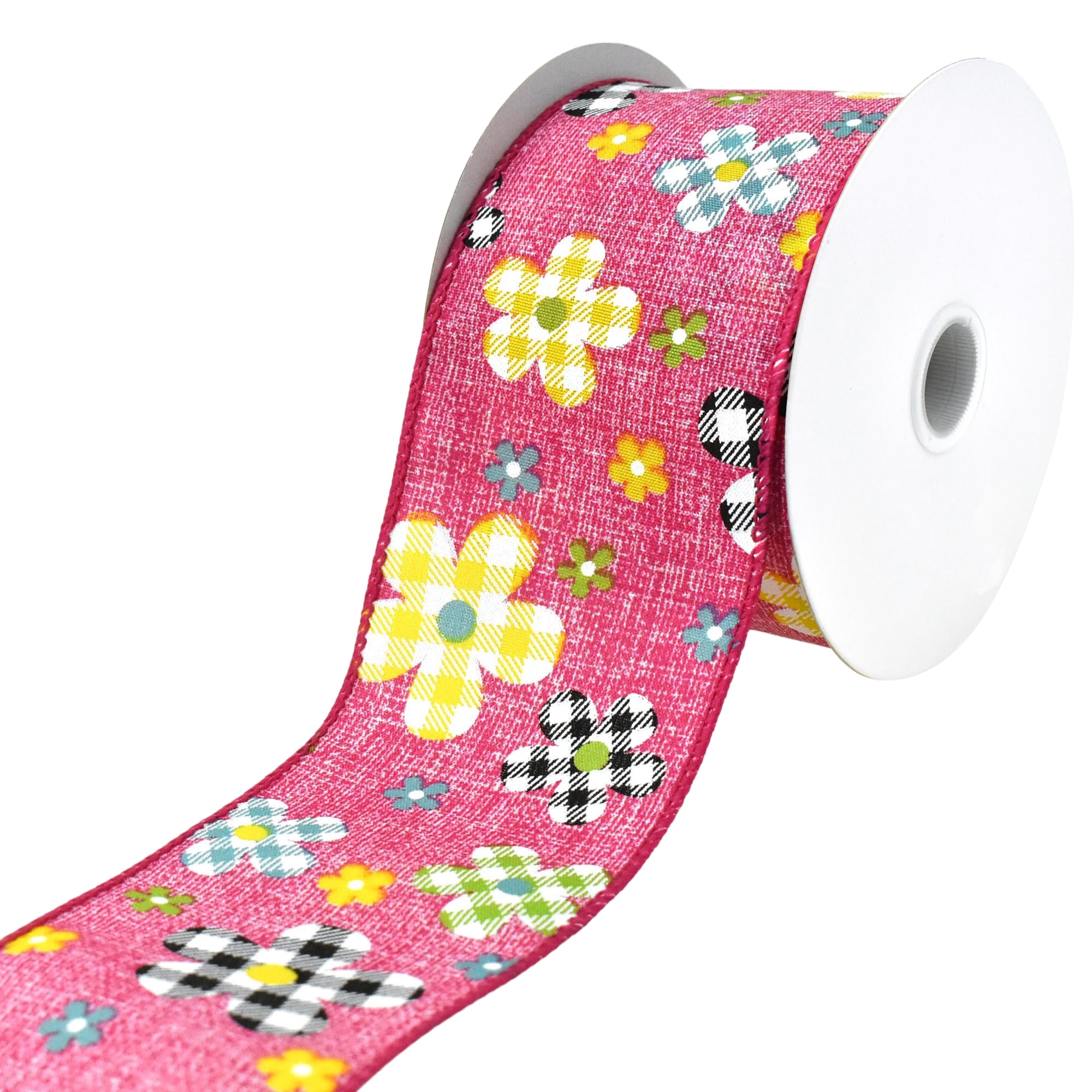 Plaid Patterned Spring Flowers Wired Ribbon, 2-1/2-inch, 10-yard ...