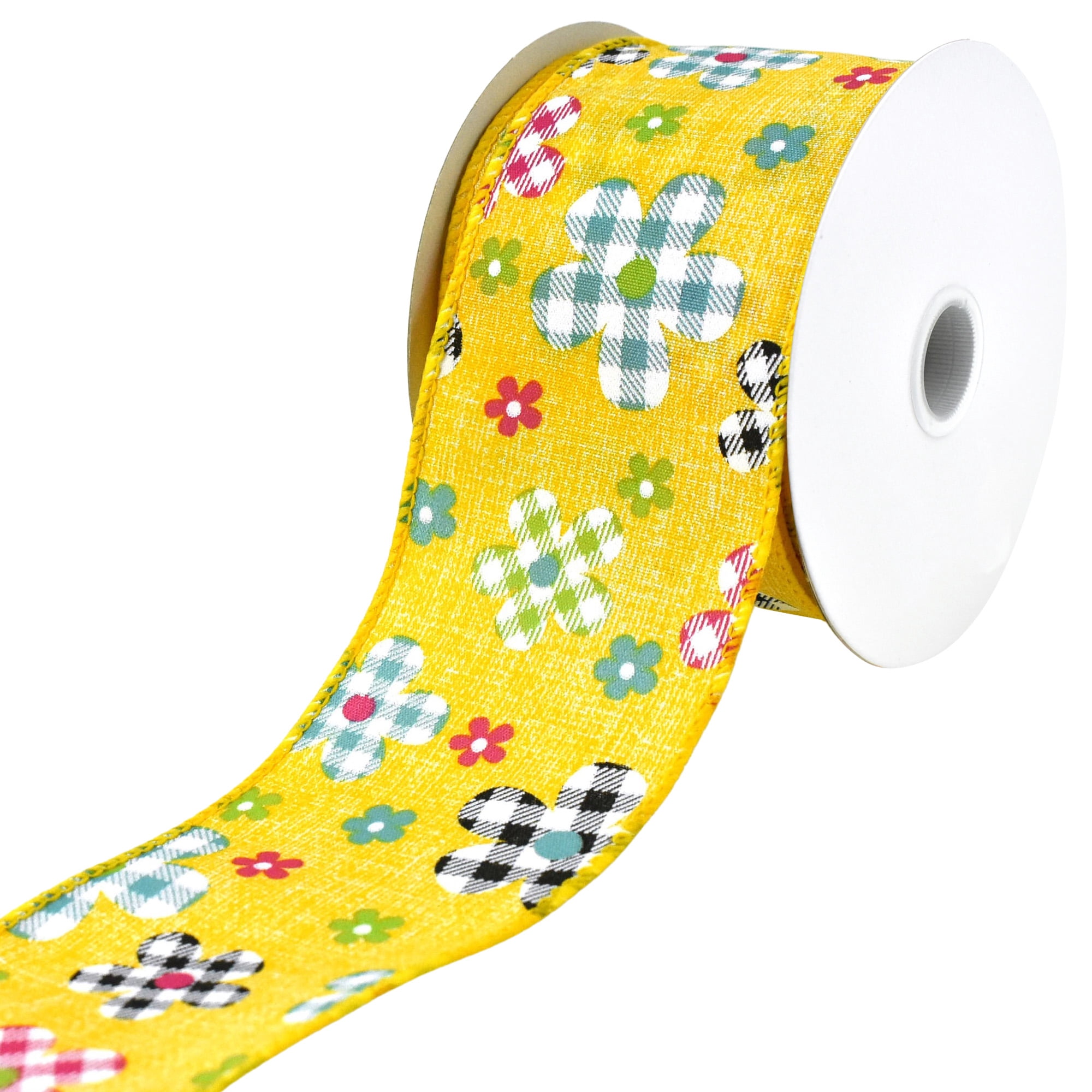 Plaid Patterned Spring Flowers Wired Ribbon, 2-1/2-inch, 10-yard ...