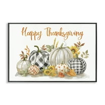 Stupell Industries Plaid & Patterned Thanksgiving Pumpkins Black Framed Giclee Art, design by Nan, 12 x 18