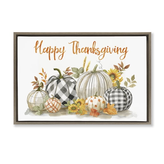 Plaid & Patterned Thanksgiving Pumpkins Brown Floating Frame Canvas Art, 25 x 17, Made in USA
