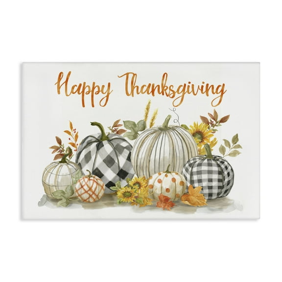 Stupell Industries Plaid & Patterned Thanksgiving Pumpkins Canvas Wall Art, design by Nan, 20 x 30