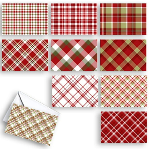 Plaid Patterns Collection Holiday Note Greeting Cards | 20 Pack Assortment Bulk Variety Set (4x6)