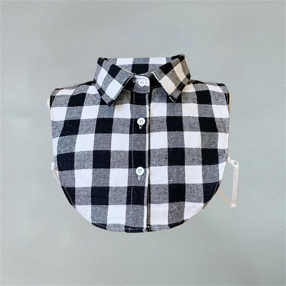 Plaid Peter Pan Faux False Collar, AURORADY Detachable Checkered Dickey Half Shirts, Casual Button Down Layering Fake Collar Vintage Decor Accessory for Women Girls Blouse Sweater Black One Size