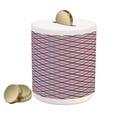 thumbnail image 1 of Plaid Piggy Bank, Checkered Pattern with Diagonal Stripes Antique Nostalgic Composition, Ceramic Coin Bank Money Box for Cash Saving, 3.6" X 3.2", Vermilion Navy Blue, by Ambesonne, 1 of 4