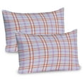 thumbnail image 1 of Plaid Pillow Sham Set of 2, Diagonal and Vertical Stripes in Checkered Pattern in Pastel Tones, Quality Microfiber Bedding Item for All Seasons, 26" x 20", Lavender and Burnt Sienna, by Ambesonne, 1 of 3
