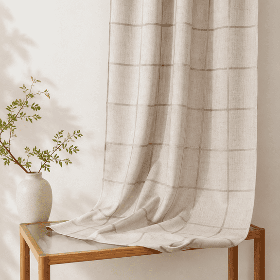 Plaid Pinch Pleated Curta- Modern Luxury Linen Blackout Drapes Thermalulated Double Layer Window Panels For Living Room Bedroom 1