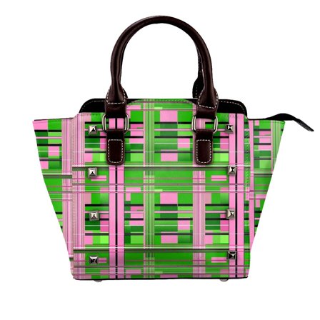 Plaid Pink & Green Rivet Fashion One-Shoulder Women's Handbag Tote Bag