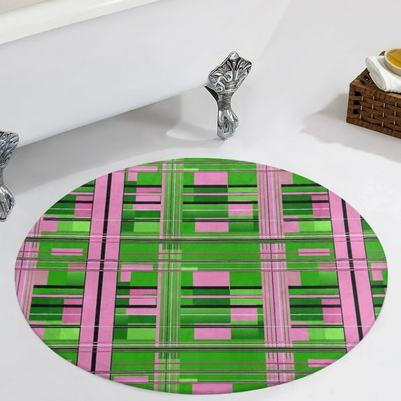 Plaid Pink & Green Round Carpet Circle Rug Outdoor Patio Area Rug Washable Large Area Rugs Hallway Room Decor Fitness Mats