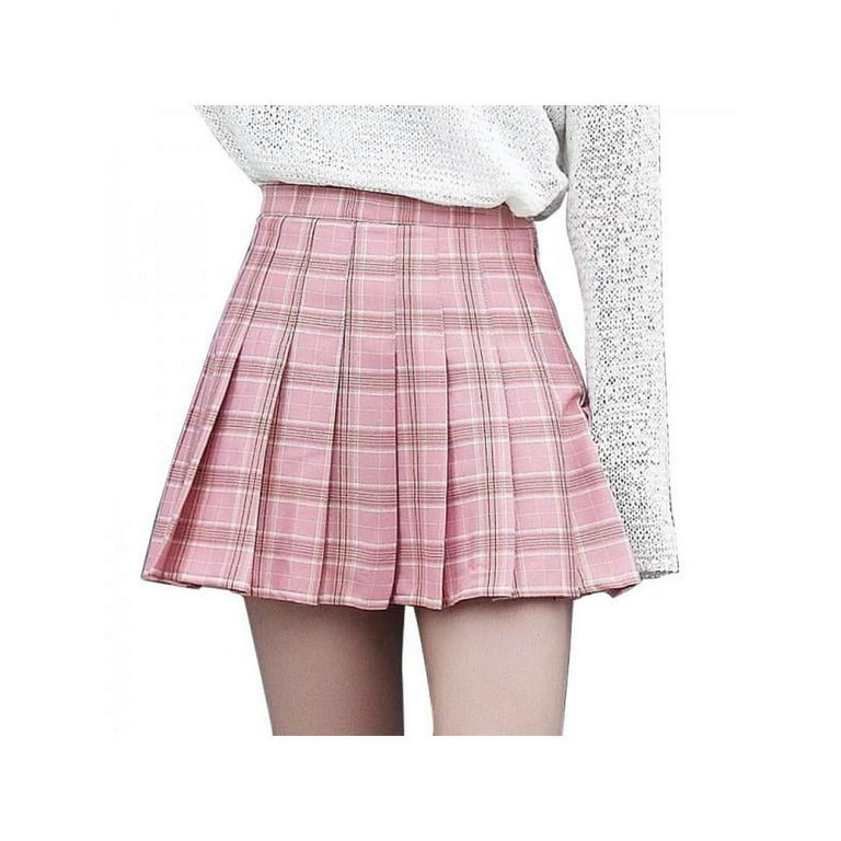 Pleated pink plaid mini skirt online