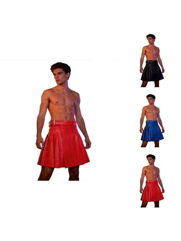 Plaid Pleated Skirt for Men, Traditional Scottish Kilt for Highland Festive Carnivals, Tartan Utility Kilt Attire