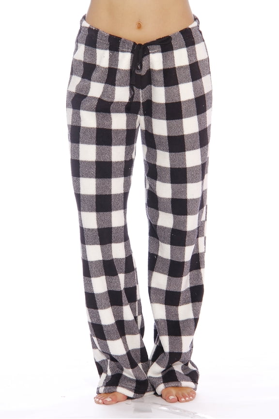Plaid Plush Fleece Pajama Pant (Buffalo Plaid White, Small)