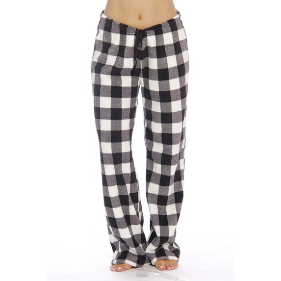 Plaid Plush Fleece Pajama Pant (Buffalo Plaid White, Small)