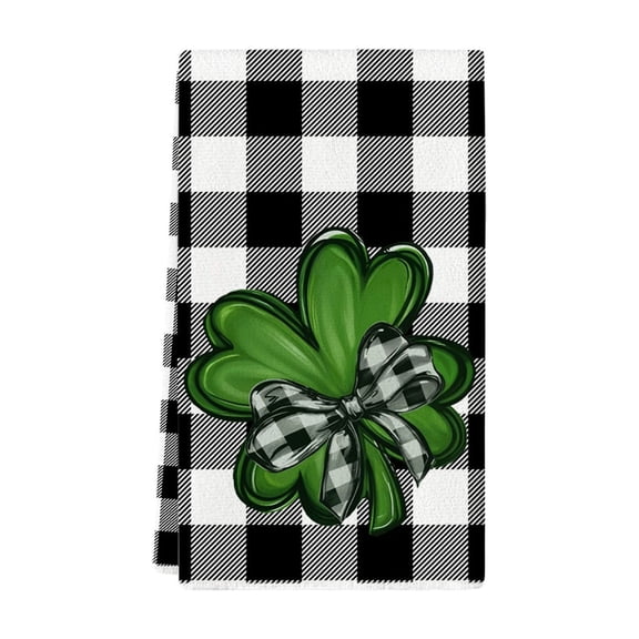 A Plaid Polka Dot Dish Towel With Clover And Dwarf Green Hat Design Absorbent Kitchen Towel For Cooking And Dishwashing