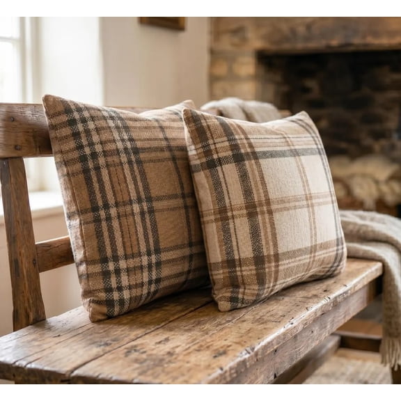 Plaid Polyester Decorative Pillow Cover, Double-Sided Print, Square 16 x 16 in, Pillow Insert Not Included