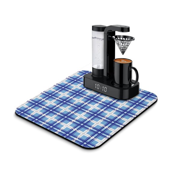 Plaid Print Absorbent Coffee Mat Durable Dish Drying Pad with Non-Slip Backing Heat-Resistant Diatom Mud Kitchen Counter Mat Featuring Retro Plaid and Checkered Pattern Easy to Clean and Reusable Unde