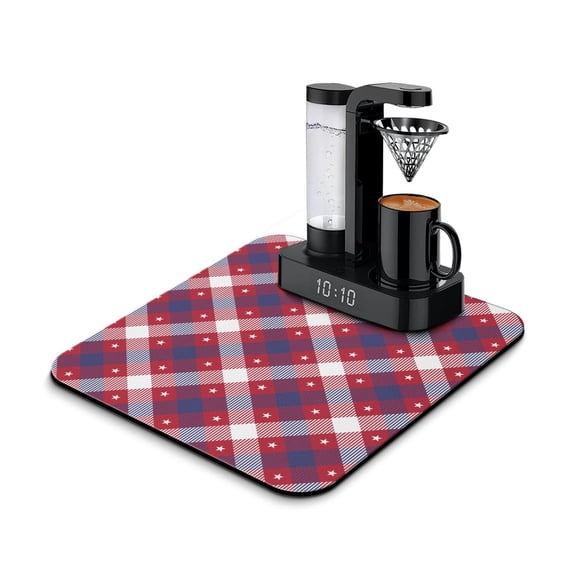 Plaid Print Absorbent Coffee Mat Durable Dish Drying Pad with Non-Slip Backing Heat-Resistant Diatom Mud Kitchen Counter Mat Featuring Retro Plaid and Checkered Pattern Easy to Clean and Reusable Unde
