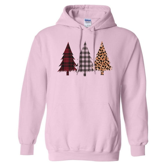 Plaid Print Christmas Trees Hoodie Sweatshirt Unisex 3X-Large Pink