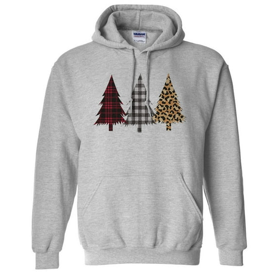 Plaid Print Christmas Trees Hoodie Sweatshirt Unisex 4X-Large Grey