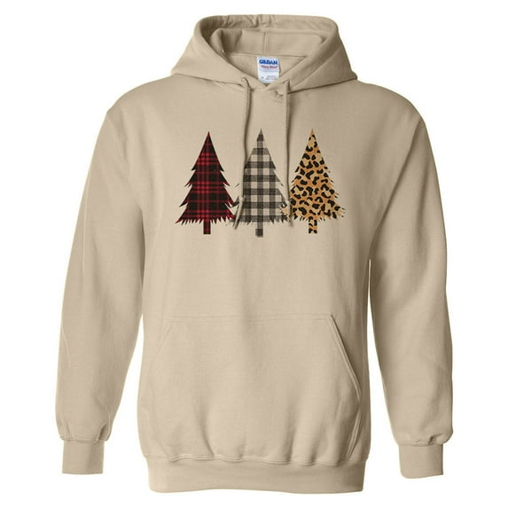 Plaid Print Christmas Trees Hoodie Sweatshirt Unisex Large Sand