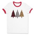 thumbnail image 1 of Plaid Print Christmas Trees Ringer Tee Shirt Unisex Medium White/Red, 1 of 5