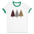 thumbnail image 1 of Plaid Print Christmas Trees Ringer Tee Shirt Unisex X-Large White/Kelly Green, 1 of 5