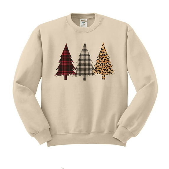 Plaid Print Christmas Trees Sweatshirt Unisex 2X-Large Sand