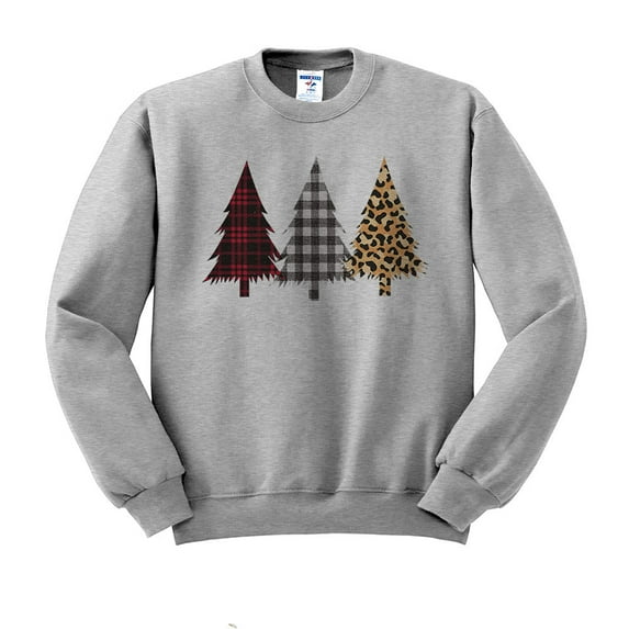 Plaid Print Christmas Trees Sweatshirt Unisex Medium Grey