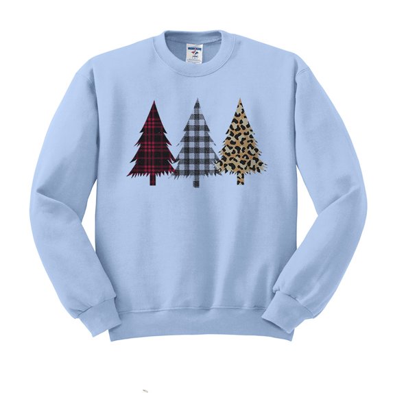 Plaid Print Christmas Trees Sweatshirt Unisex X-Large Light Blue