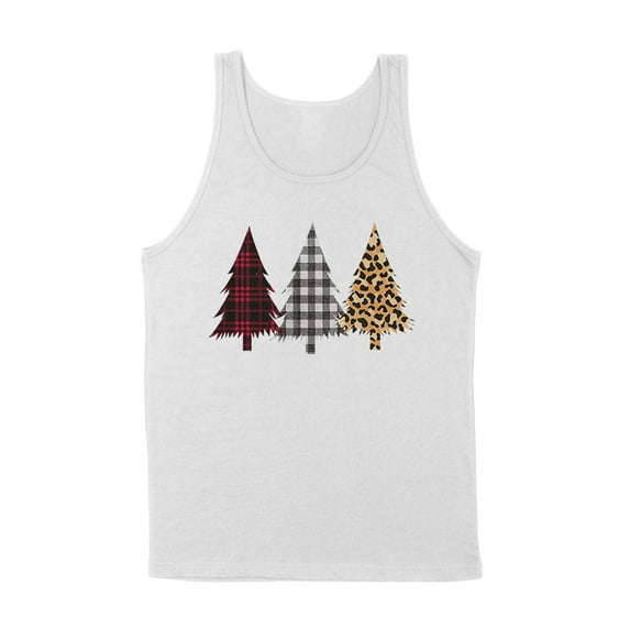 Plaid Print Christmas Trees Tank Top Unisex Large White