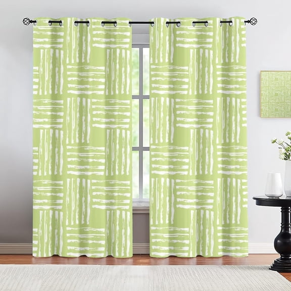 Plaid Print Curtain, Green Stripe Printe Eyelet Privacy Curtain, Grommet Window Curtain For Living Room Bedroom Office Home Decor 21"W x 45"L (Pack of 2)
