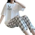 thumbnail image 1 of Plaid Print Pajama Set for Women - Short Sleeve Top & Relaxed Pants, Cute Cartoon-Themed Sleepwear Two-Piece Outfit,White L, 1 of 3