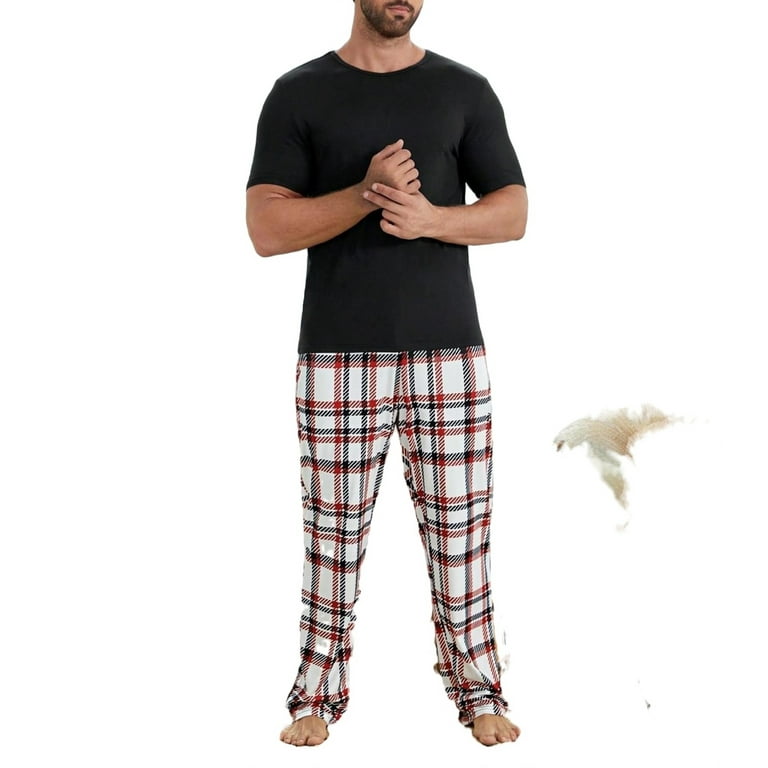 Plaid Print Round Neck Pajama Sets Short Sleeve Multicolor Men Loungewear Sets PJ Set Men s