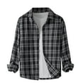 thumbnail image 1 of Plaid Print Shirt for Men Lightweight Long Sleeve Button Down Blouses Fall Casual Striped Collar Loose Top (Black 2XL), 1 of 6