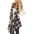thumbnail image 1 of Plaid Print Sleeveless Open Front Cardigan Vest With Tassels, 1 of 2