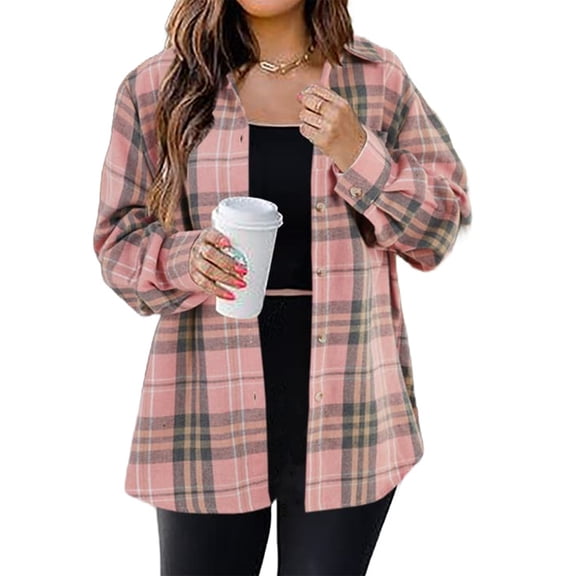 Plaid Print Women Long Sleeve Casual Lapel  Button Down Blouse Tops