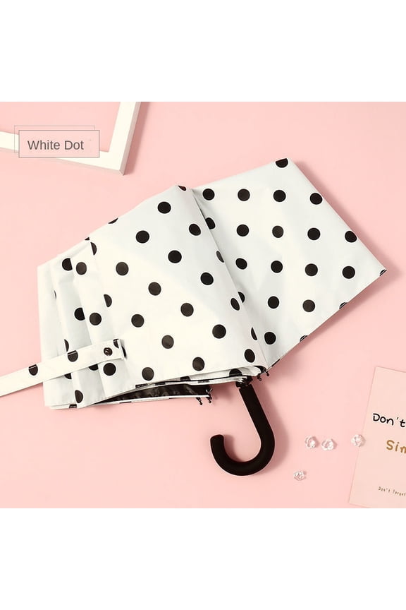 Plaid Printed Curved Handle Folding Umbrella for Men and Women Both Rainy and Sunny Student Tri-fold Sun Umbrella