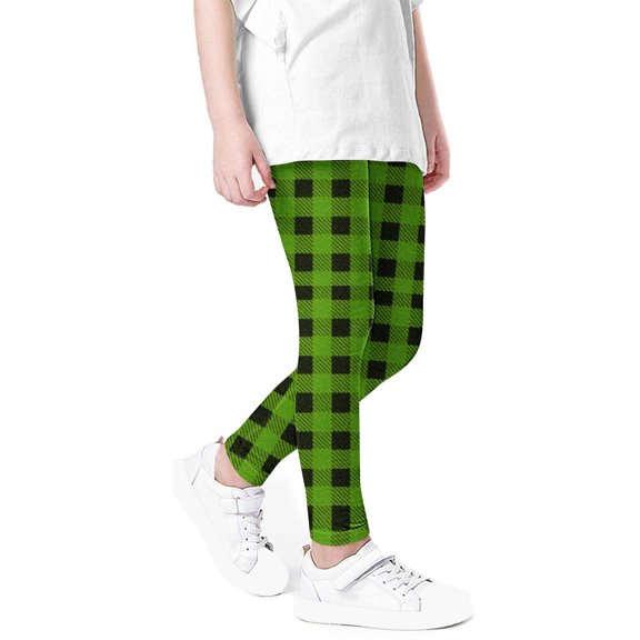 Plaid Printing Leggings for Girls Summer Casual Elastic Waisted Stretchy Soft Tights Pants Kids Clothes Girls Leggings for School Wearing 3-8 Years