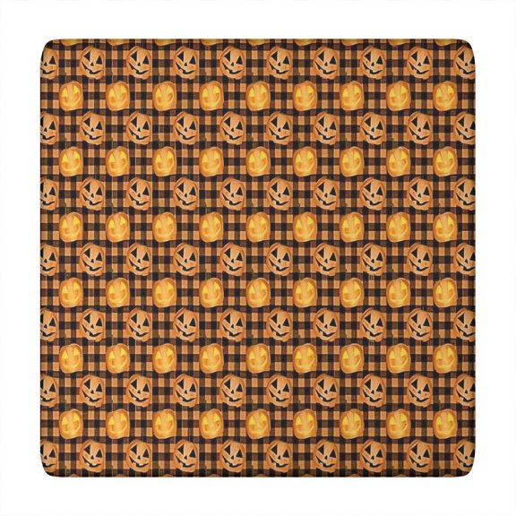 Plaid Pumpkin Halloween Pattern Square Fitted Tablecloth with Elastic Edge,Square Table Cover,Washable Elastic Table Cover for Home Kitchen Party Decor 34"x34"