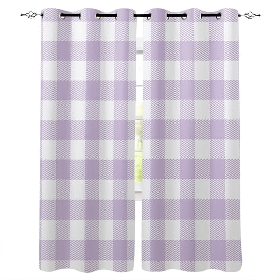 Plaid Purple Rural Style,Blackout Curtains 39 Inches Long for Bedroom,Rural Abstract Geometric Lattice Thermal Insulated Room Darkening Black Out Window Curtain Panels Grommet Drapes for Living Room