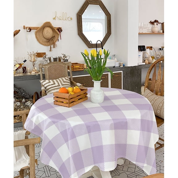 Plaid Purple Rural Style, Tablecloth Square Table Cloth 54x54, Waterproof Tablecloth Outdoor Table Cloth, Rural Abstract Geometric Lattice Washable Table Cover for Kitchen Dining Party