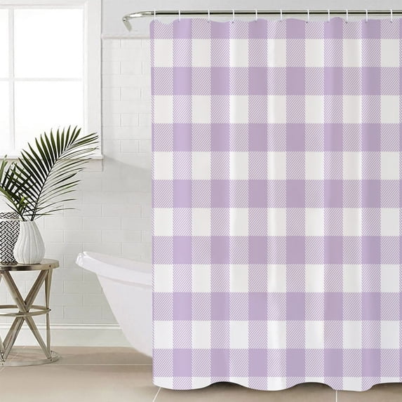 Plaid Purple Rural Style, Waterproof Fabric Shower Curtain, Rural Abstract Geometric Lattice Shower Curtain for Bathroom Curtains Bathtubs Hotel Washable Shower Curtains with 12 Hooks Standard 72x72