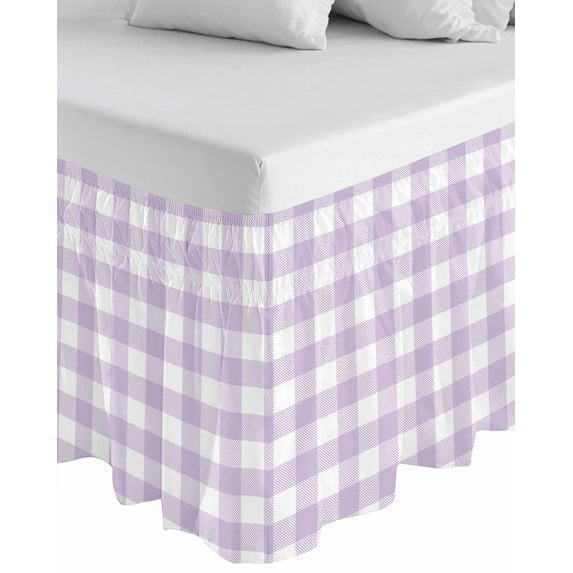 Plaid Purple Rural Style,Wrap Around Bed Skirts for California King Bed 16" Drop,Bed Skirt with Adjustable Elastic Belt Dust Ruffle Bed Valance Rural Abstract Geometric Lattice Bed Frame Cover