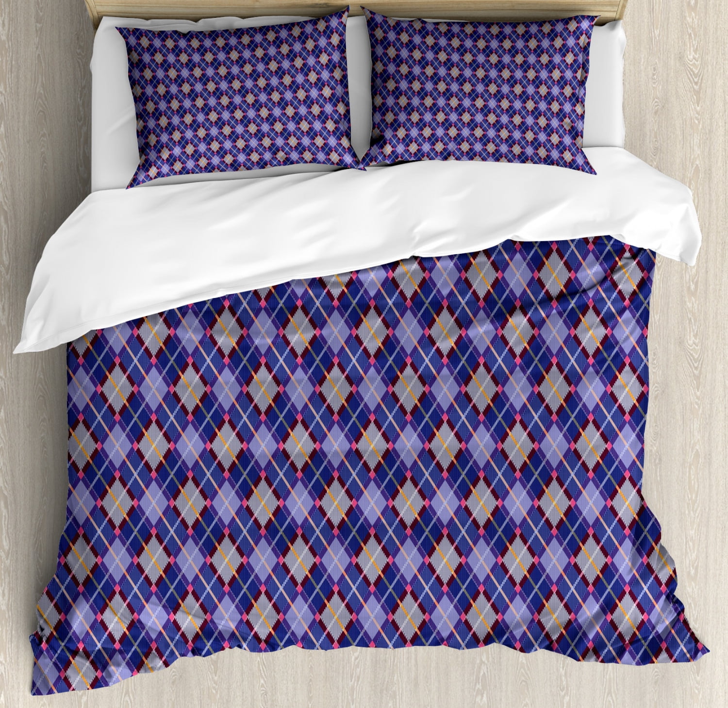 Plaid Multicolor Queen Microfiber Duvet Cover Set with Shams
