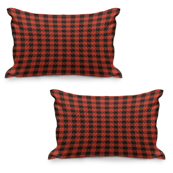 Plaid Quilted Pillowcover Set of 2, Lumberjack Fashion Buffalo Checks Pattern Retro Style Grid Composition, Standard Queen Size Pillow Cover for Bedroom, 36" x 20", Orange Black, by Ambesonne