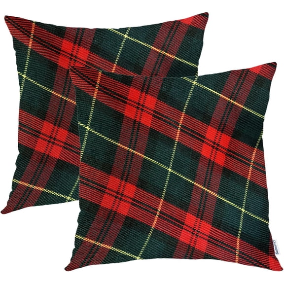 Plaid Red Black Decorative Pillow Covers, 20 x 20 Inch Retro Green Red Scottish Plaid Tartan Pattern Double Sided Throw Pillow Covers Sofa Cushion Cover Square 20 Inches(Set of 2)