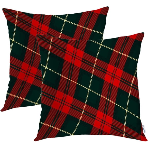 Plaid Red Black Throw Pillow Covers,Retro Green Red Scottish Plaid Tartan Pattern Decorative Pillow Covers Digital Printing Blended Fabric for Couch Sofa Bed Invisible Zipper 20X20 in