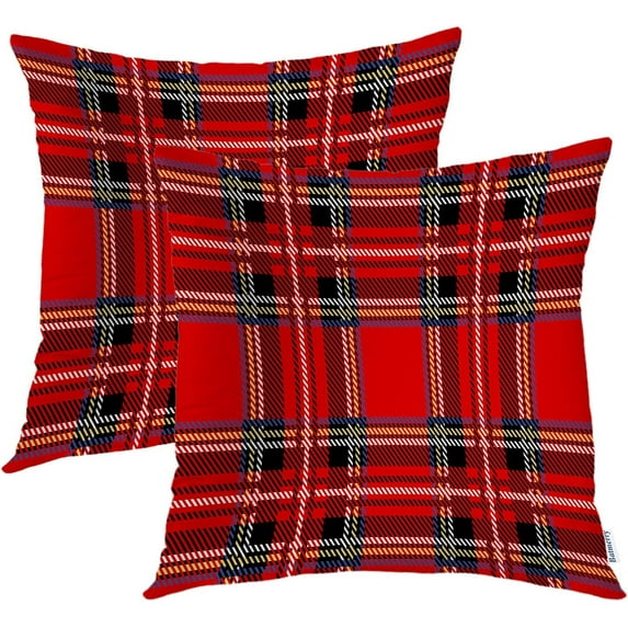 Plaid Red Decorative Pillow Covers, 16 x 16 Inch Royal Stewart Tartan Classic Red Scottish Plaid Double Sided Throw Pillow Covers Sofa Cushion Cover Square 16 Inches(Set of 2)
