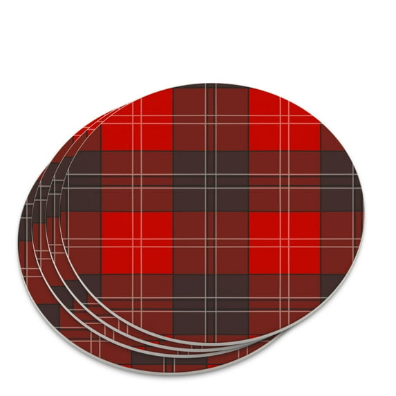 Plaid Red Gray Grey Pattern Novelty Coaster Set