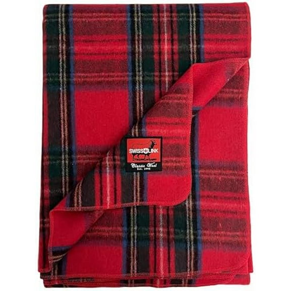 Plaid Red Royal Stewart Pattern Classic 80% Wool Blanket 88" x 60"$$Sport & Recreation Other
